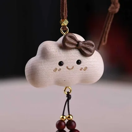 Maple Wood Carved Cloud Car Hanging Ornament DIY Fashion Accessory Peace Blessing Solid Wood Mini Figurine Souvenir Gift