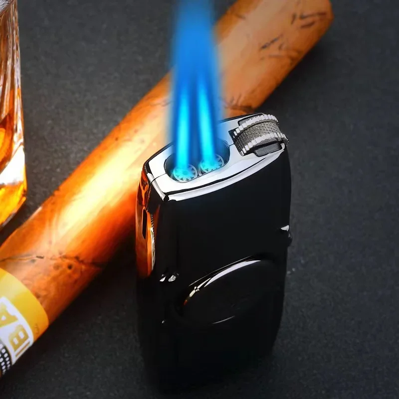 Metal Fingertip Gyroscope Gas Windproof Double Fire Blue Flame Direct Charge Lighter Creative Toy Gifts Cigarette Accessories