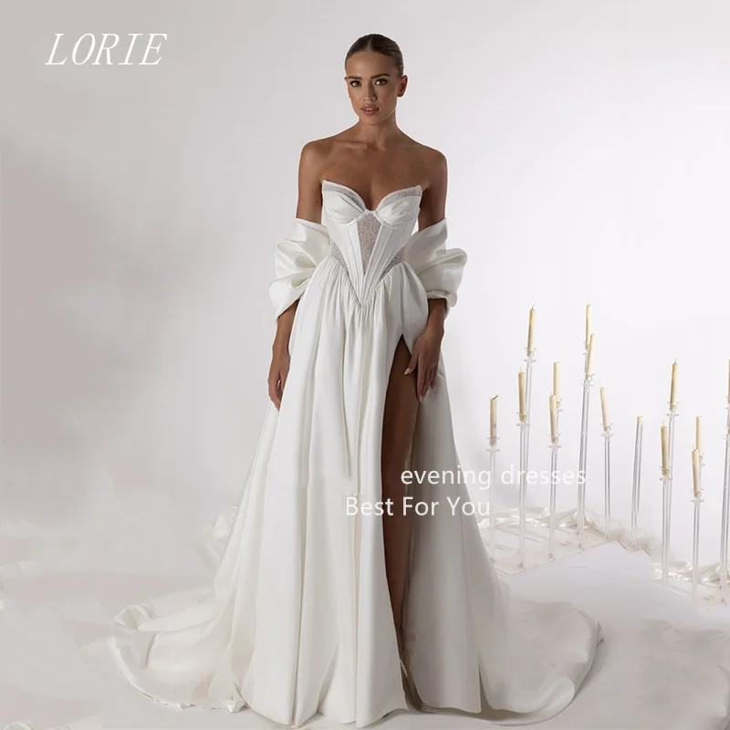

LORIE Fashion A Line Wedding Dress Off The Shoulder Lace Side Silt Bridal Dresses Applique Wedding Gown Customized 2026