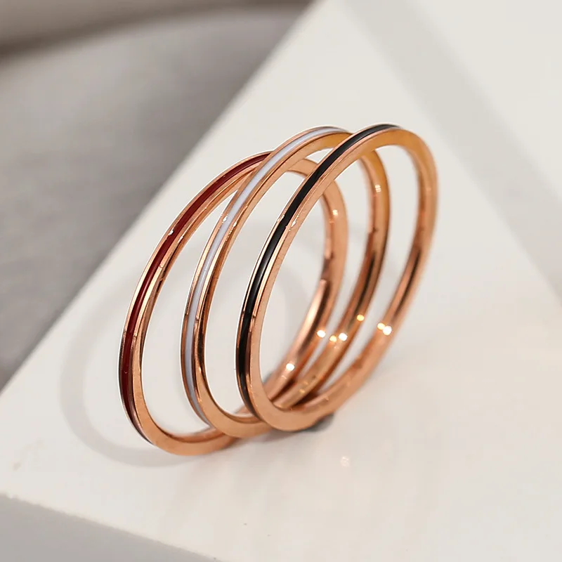 

Women's Titanium Steel Rose Gold 1mm Thin Love Ring Enamel Fashion Jewelry Tail Knuckle Finger Ring Adjustable Size 5-13