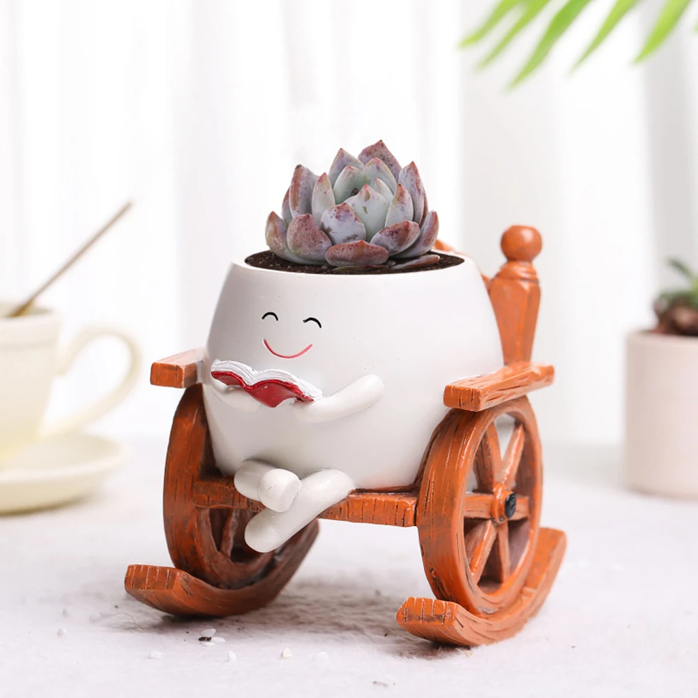 

Face Plant Pots Cute Head Planter Chair Reading Succulent Pots Smile Face Flower Pot for Indoor Outdoor Plants