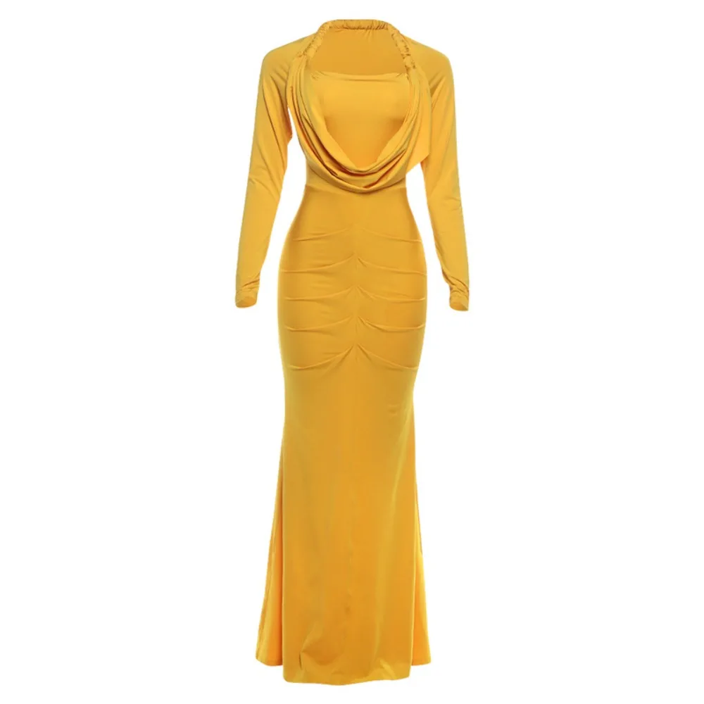 TWOTWINSTYLE – robe de soirée haut de gamme pour femmes, col carré, manches longues, taille haute, moulante, couleur unie, Sexy, Slim, nouvelle collection