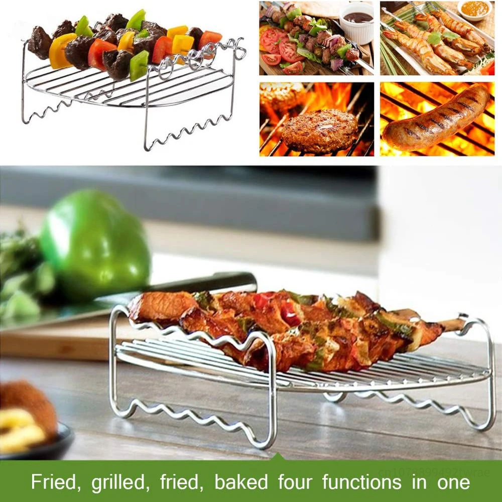 8in Air Fryer Rack Multi-Purpose Double Layer Rack With 4Pins Air Fryer Accessories Rack Stainless Steel Air Fryer Accessories