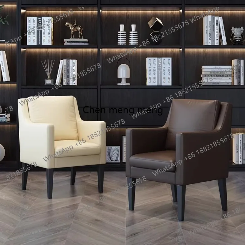 

Italian minimalist leather book chair light luxury solid wood soft bag computer chair modern armrest office chair
