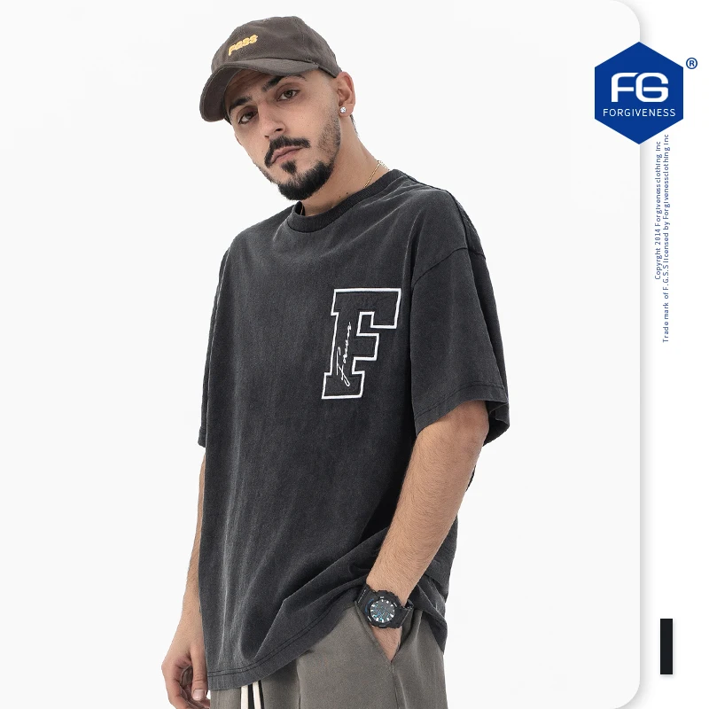 용서 유니섹스 티셔츠 오리지널 디자인 빈티지 자수 여름 반팔 캐주얼 남성 티셔츠 하이 스트리트 솔리드 Y2K 탑