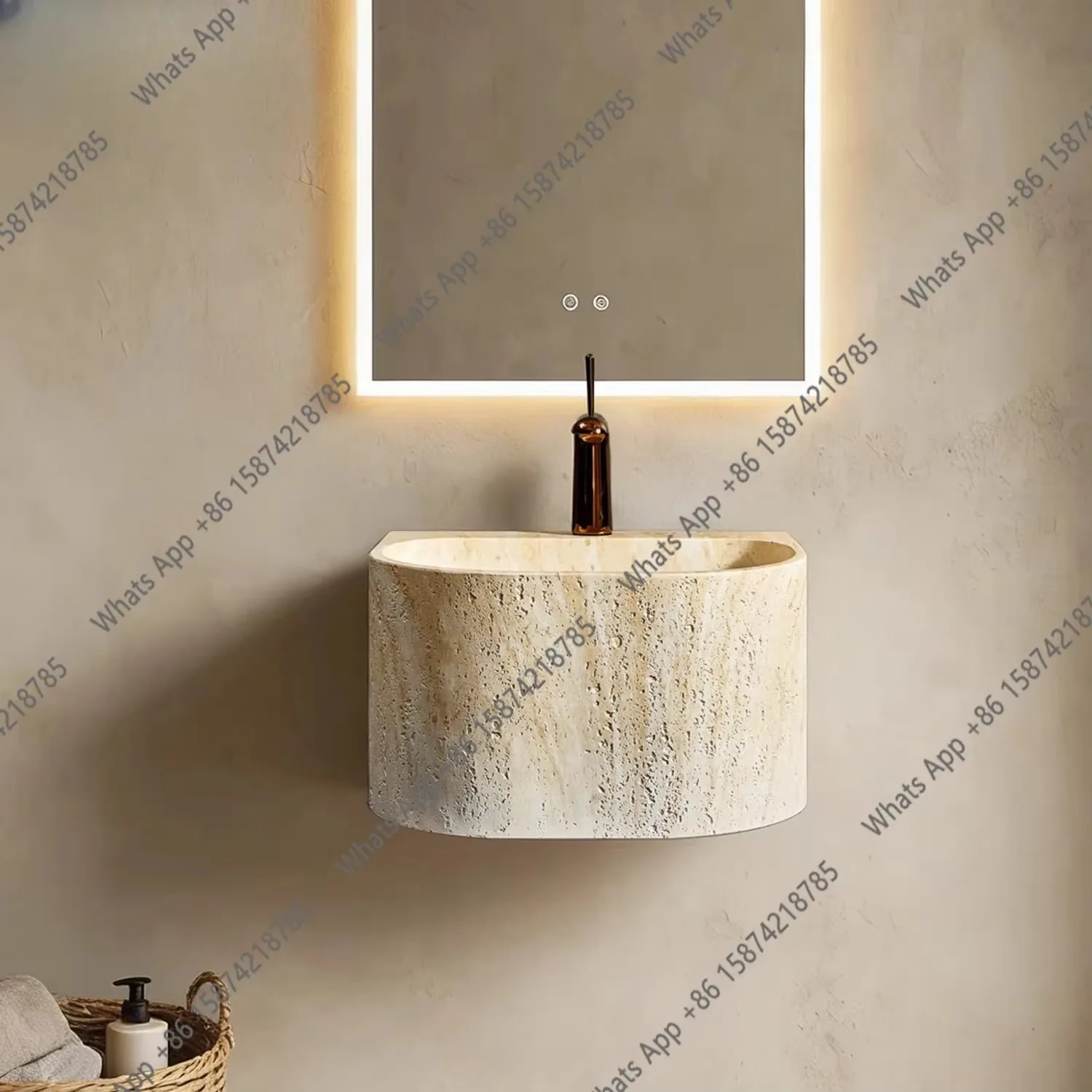 N64 Wabi Sand Medieval Natural Travertine Wall-mounted Washbasin Advanced Designer Art Suspended Wall-mounted Washbasin