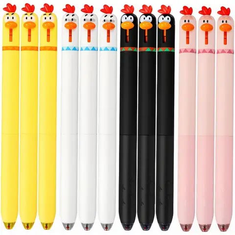 12pcs Fun Chicken Stretchable Neutral Pen, Cute Pressing Design, 0.5mm Tip, Suitable for Students, Office, Back To School Season
