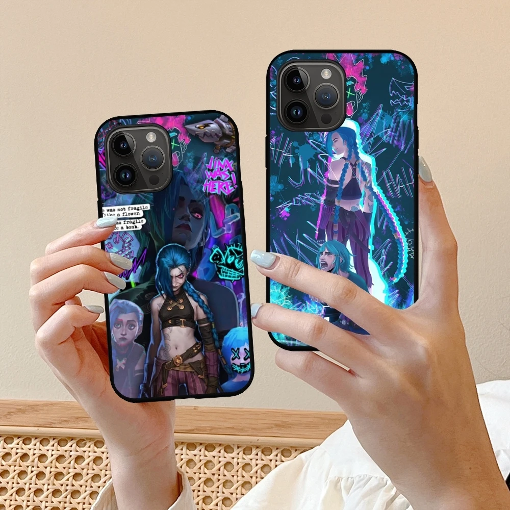 League of Legends L-LOL Jinx Phone Case For iPhone 16 15 14 13 12 11 X XR XS 8 Plus Mini Pro Max Soft black Shockproof Cover