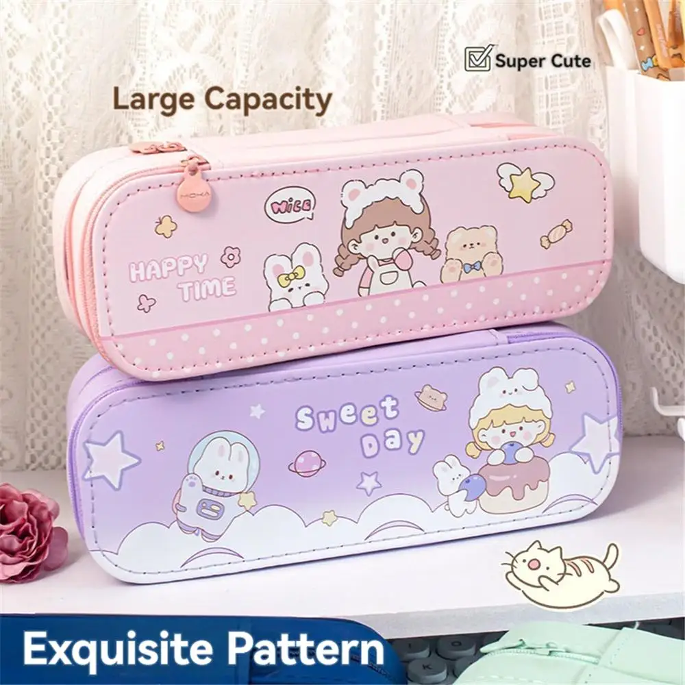 حقيبة أقلام رصاص مزدوجة الطبقة للأطفال ، سعة كبيرة ، كابيبارا باندا ، رائد فضاء ، منظم قرطاسية ، متعدد الوظائف