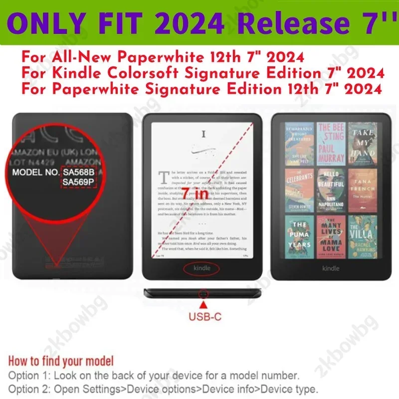 Etui magnetyczne na 7-calowy Kindle Paperwhite 12th 2024 Colorsoft Signature Edition 12th 7'' SA568B SA569P Sleep Smart Cover — zdjęcie produktu 2