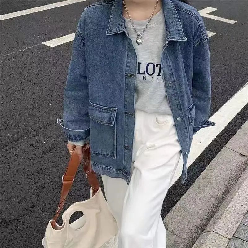 Cappotto di jeans nero da donna invernale abbottonato aderente escursionismo temperamento di fascia alta giacche con pannelli accoglienti con cerniera blu scuro invecchiate