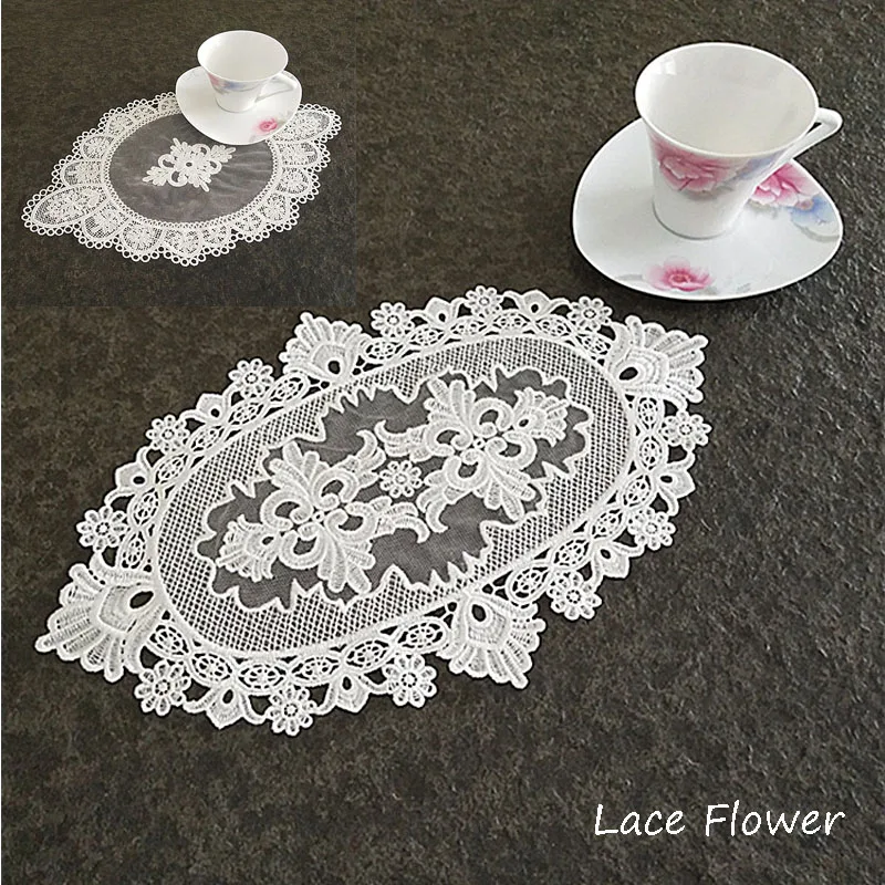 NEW Lace oval Embroidery Christmas wedding flower table place mat pad Cloth placemat kitchen Table decoration and accessories