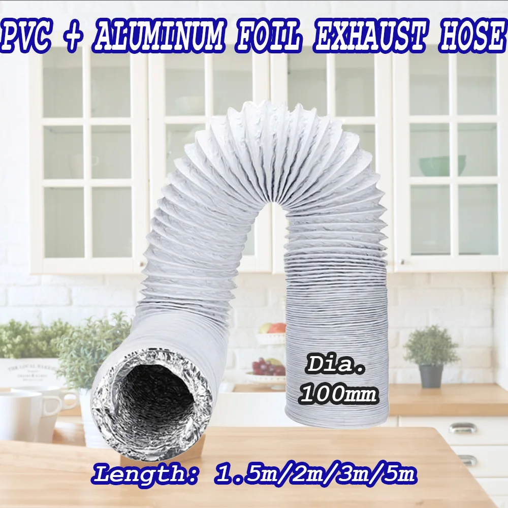 100mm/10cm Ventilation Duct Vent Hose 1.5m 2m 3m 5m Meter Exhaust Pipe Flexible Air Conditioner Outlet