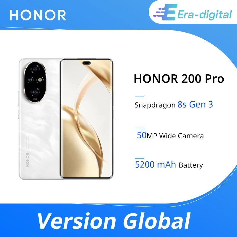 Global Version HONOR 200 Pro 5G Smartphone Snapdragon 8s Gen 3 Android 14 6.78'' AMOLED Display 5200mAh Battery 50MP Main Camera