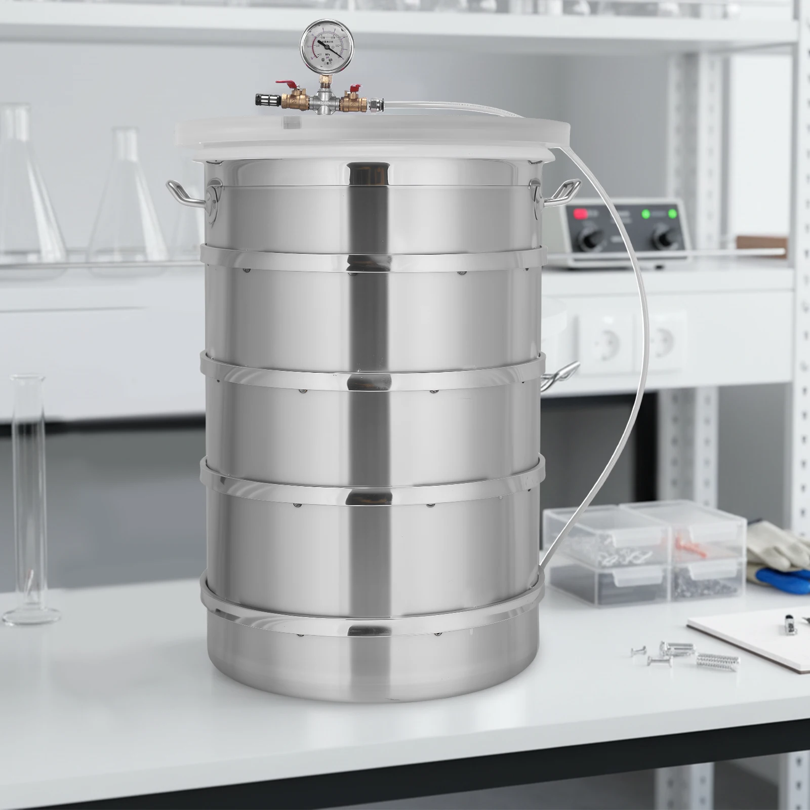 

304 Stainless Steel Vacuum Chamber with Clear Lid Industrial Vacuum Degassing Barrel for Essential Oils Stabilizing Wood Epoxies