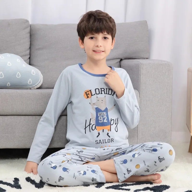 Mới Thanh Thiếu Niên Quần Áo Trẻ Em Bộ Quần Áo Bé Trai Lớn Bộ Đồ Ngủ Bộ Bé Trai Cotton Đồ Ngủ Full Tay Pyjamas Trẻ Em Nhà Quần Áo 4-18Y