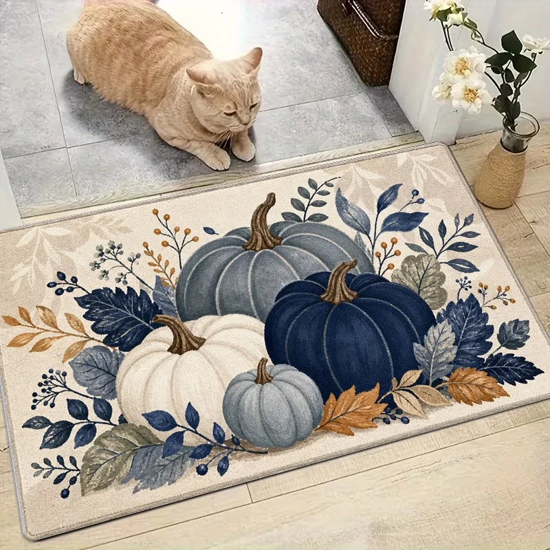 Halloween Black Cat Ghost Skeleton Doormat, Pumpkin Candy Corn Print Entryway Floor Mat, Spooky Front Door Decor
