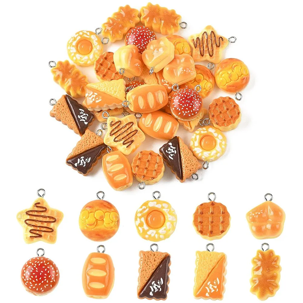30pcs Mixed Imitation Bread Pastry Resin Charms 3D Mini Baking Food Pendant for DIY Bracelet Necklace Earring Keychain Jewelry