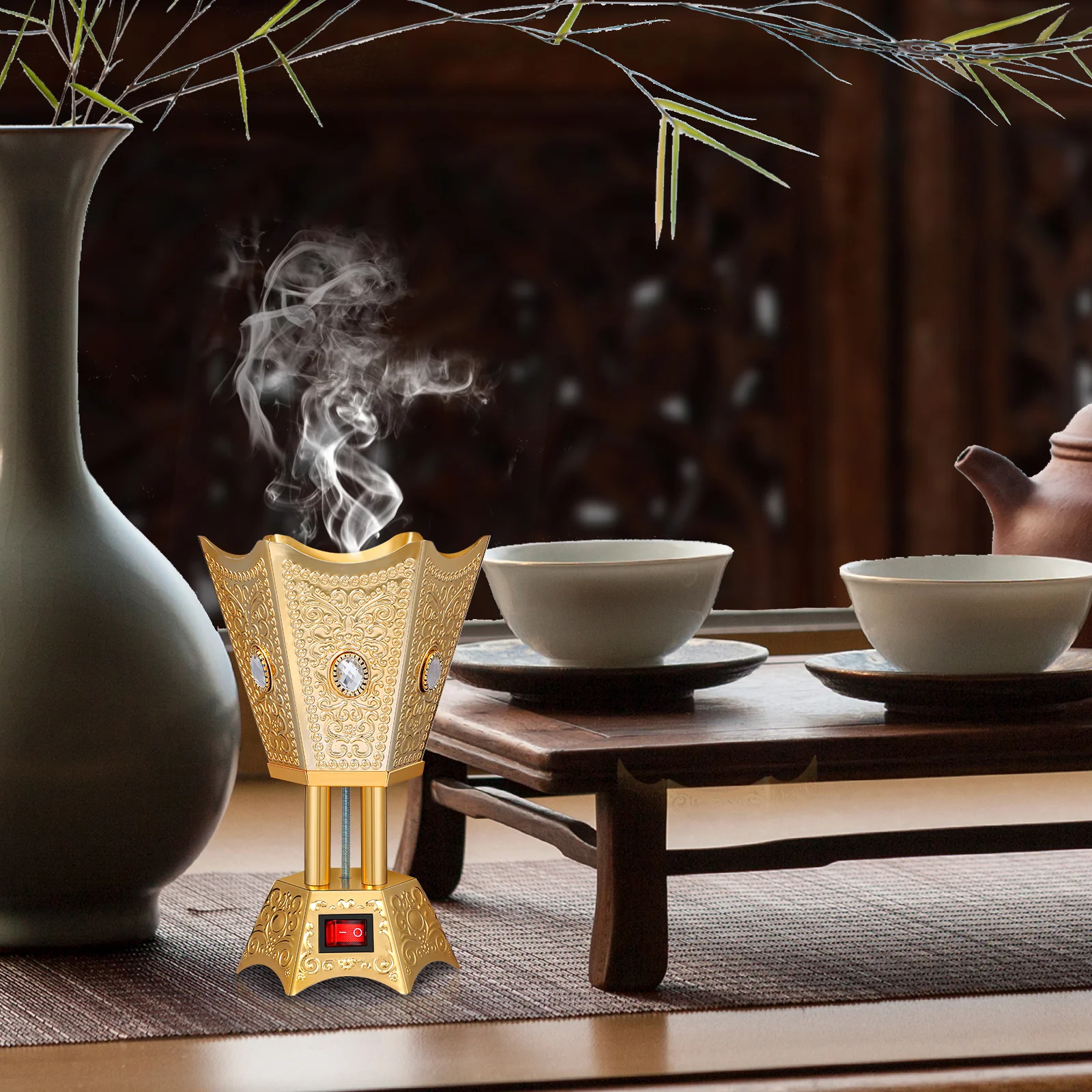 

Electric Incense Burner Desktop Plug-in Censer Table Centerpiece Us Plug Portable Aroma Incense Burner Censer Holder