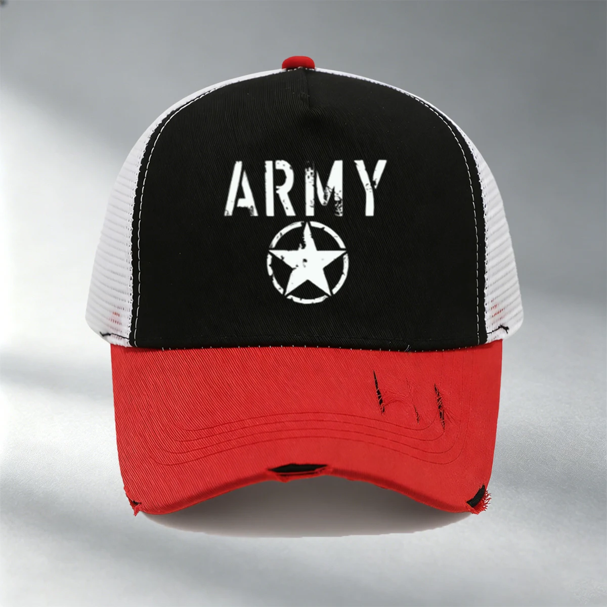 Unisex Star Printed Tear Design Baseball Cap -Trendy Design, Breathable Mesh, Suitable For Outdoor Sports, Casual Cap,Sports Cap