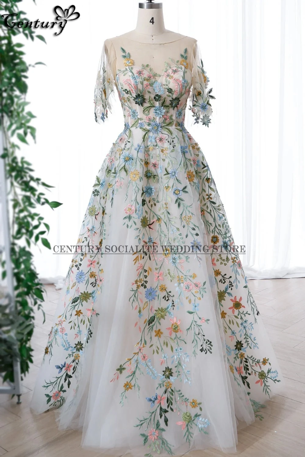 Floresta fada floral vestido de casamento feminino manga curta rendas até colorido bordado flores vestidos de noiva robe de mariee personalizado