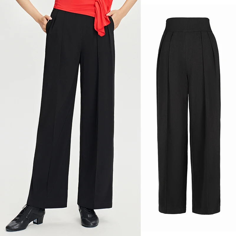 

Женские брюки для бальных танцев, черный стандартный современный танцевальный наряд, брюки с высокой талией для взрослых, тренировочная одежда для латинского танго VDL4871