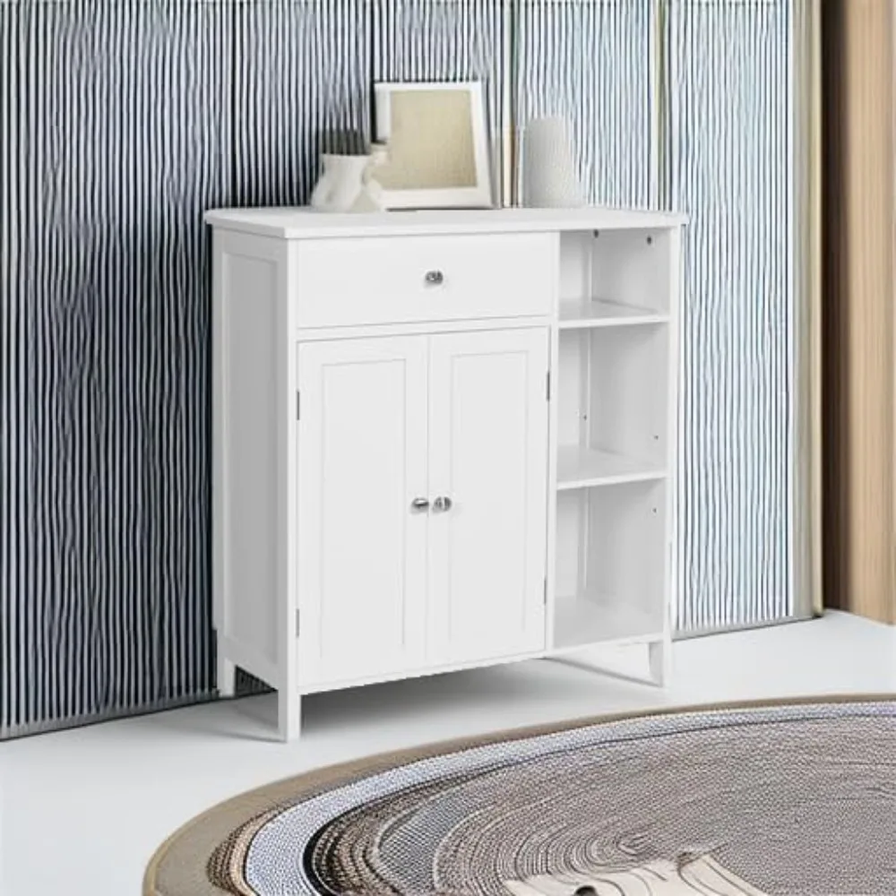 

Bathroom Floor Cabinet, Freestanding Storage Cabinet w/Drawer, 3 Open Compartments, Adjustable Shelve, 11.8 x 29.5 x 31.5 Inches