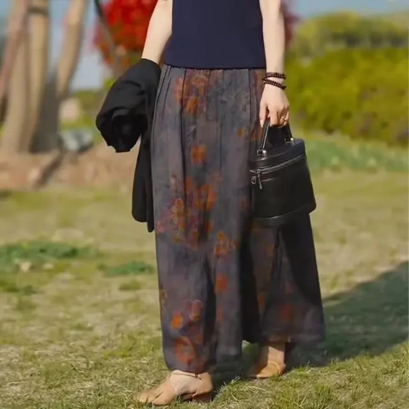 Nieuwe gesplitste elastische hoge taille mode bedrukte losse veelzijdige casual rokken voor dames