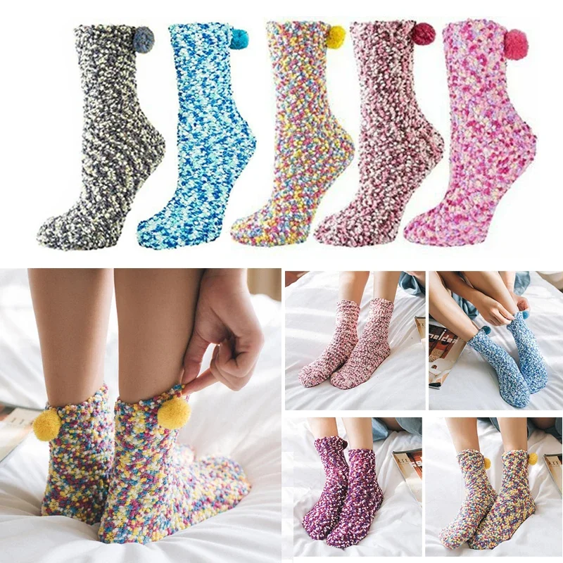 

Cute Women Girls Fluffy Bed Socks Winter Thick Warm Lounge Slipper Coral Velvet Fleece Sock Hosiery