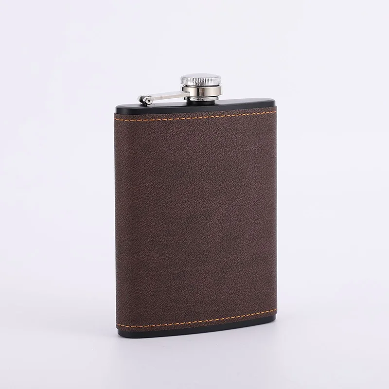 6/8oz Portable Hip Flask Brown Leather Covered Stainless Steel Flask for Alcohol Whiskey Flasks Man Gift