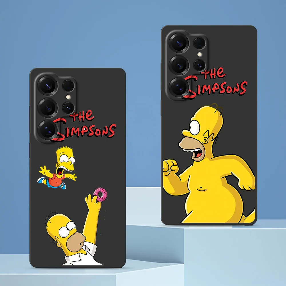 Case For Samsung Galaxy S26 S24 S22 S23 S25 S20 FE S9 S10 S21 Ultra S8 Plus TPU Black Phone Cover Cartoon The Simpsons Shell