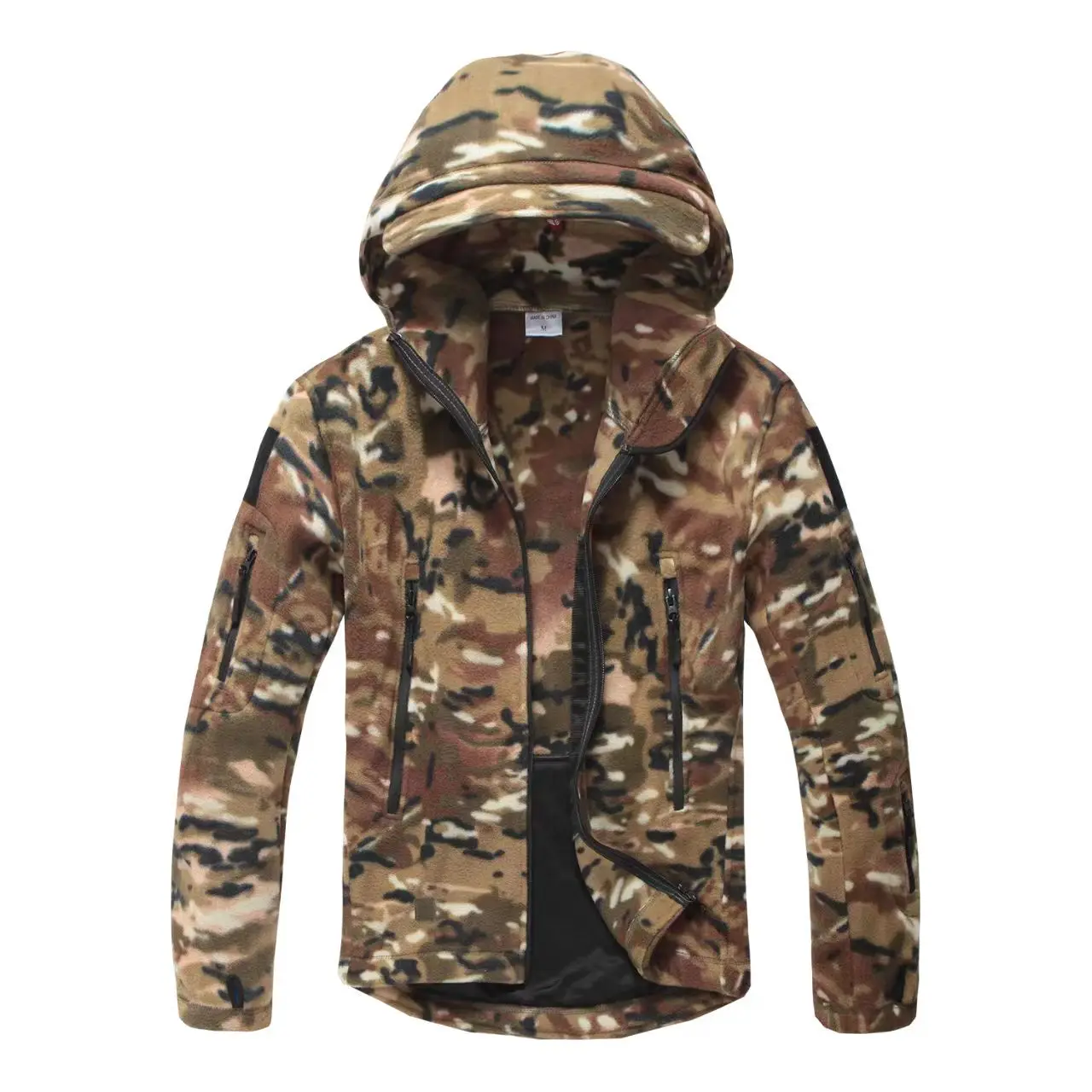 Fleece Hooded Camouflage Jacket Men Women Multi-Pockets Coat Outdoor Trekking Hiking Climbing Camping Tooling Clothes S-4XL