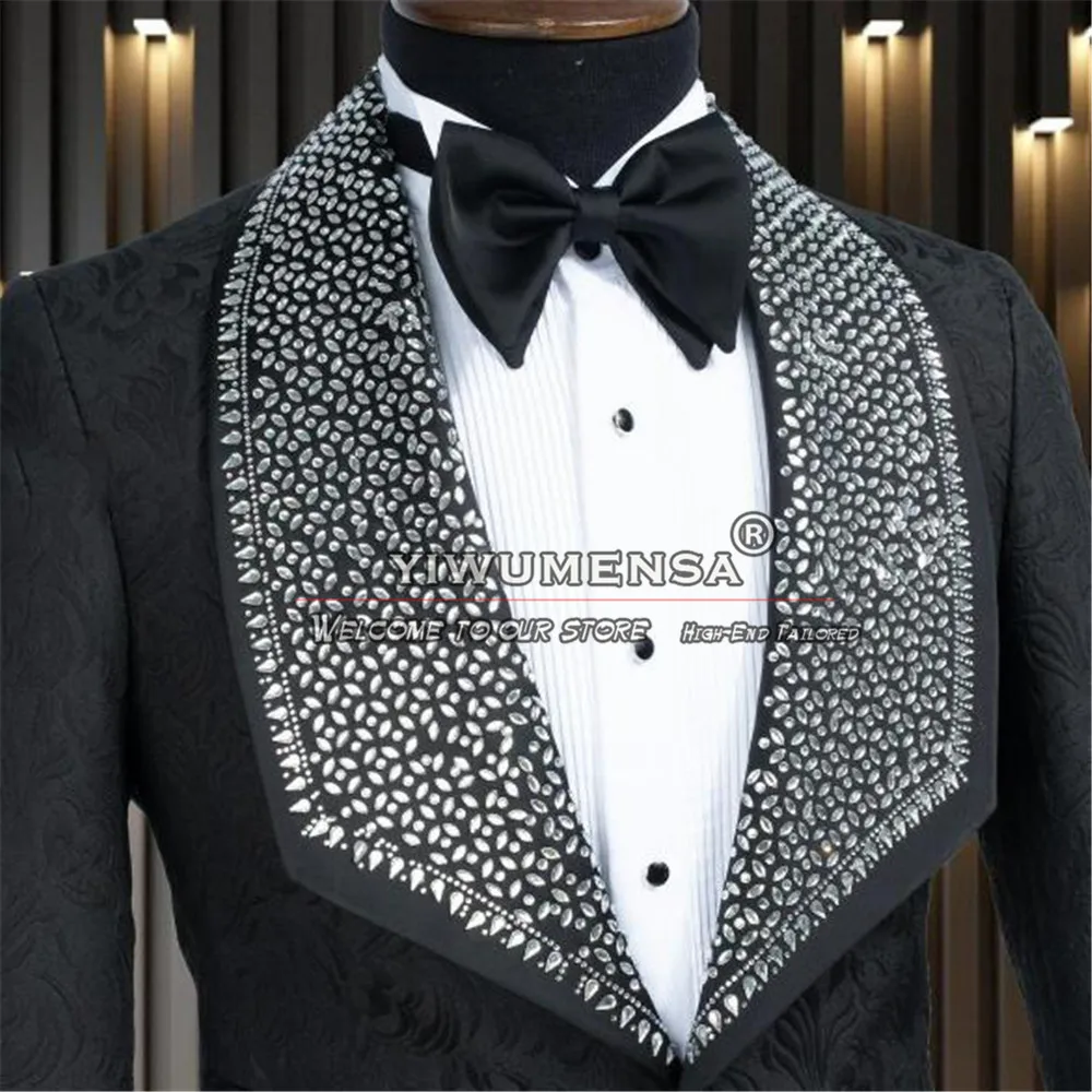 Luxury Groom Wedding Tuxedos Slim Fit Sliver Beaded Shawl Lapel Jacket Pants 2 Pieces Men's Suits Bespoke Male Fashion Clothing