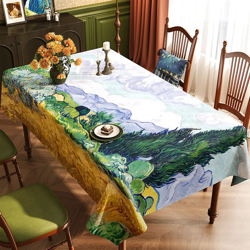 Nordic Oil Painting Pvc Tablecloth High-End Pastoral Printing Waterproof Table Mat Easy-Care Dining Table Decoration for Party