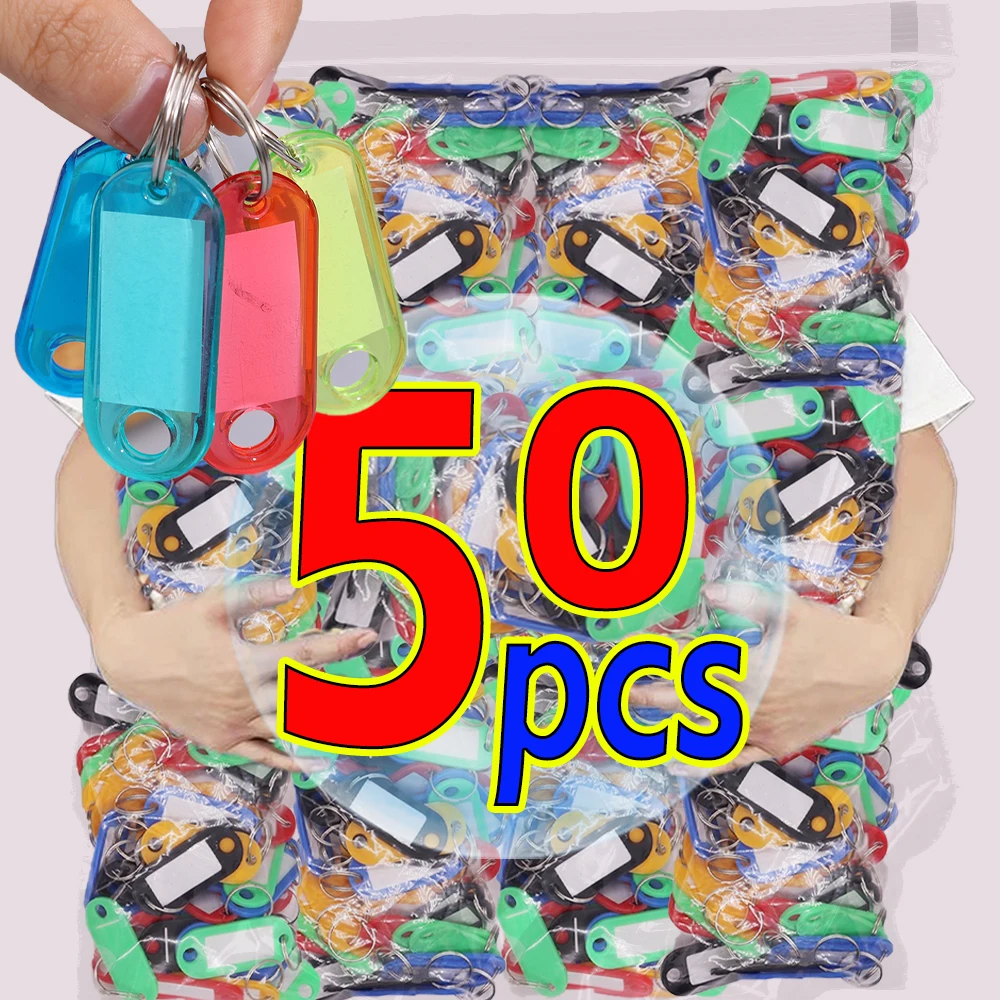 

5/50pcs Multi-Color Plastic Keychain Blank Key Ring DIY Name Tags for Baggage Paper Insert Luggage Tags Key Chain Accessories