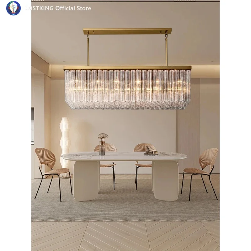 Bronze All Copper Luxury Glass Tube Pendant Lighting 2024 Home Decor Large Hanglamp over Dining Table Lustres Lamparas