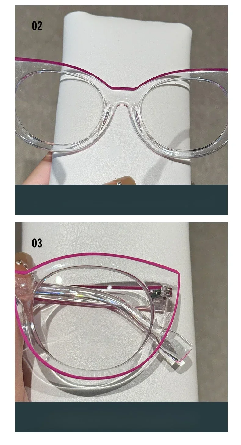 Modische Anti-Blaulicht-Katzenauge-Lesebrille mit großem Rahmen, ultraleichte High-Definition-Presbyopie-Brille mit transparentem Rahmen – Detail 7