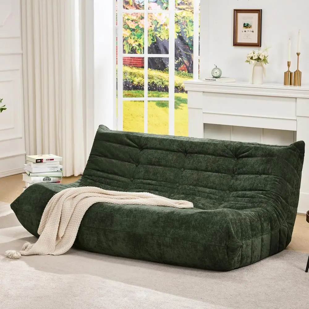 

Green Chenille 3-Seater Bean Bag Sofa for Living Room, Bedroom, or Office