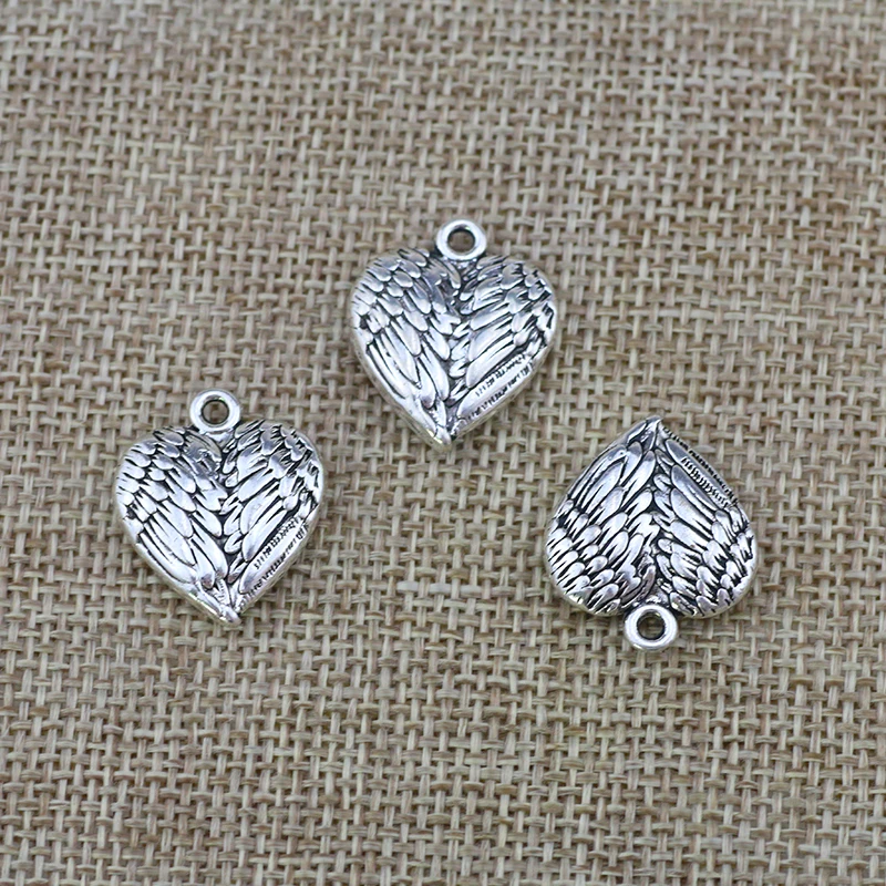 5pcs/Lot 18x21mm Antique Silver Color Angel Wings Heart Charms Pendant For Jewelry Making DIY Jewelry Findings