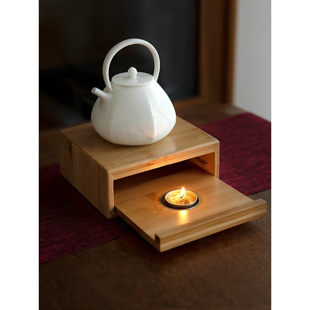 

Bamboo warm tea seat heating and insulating base, candle boiling tea stove, Japanese small dry roasted table, flower tea glass p