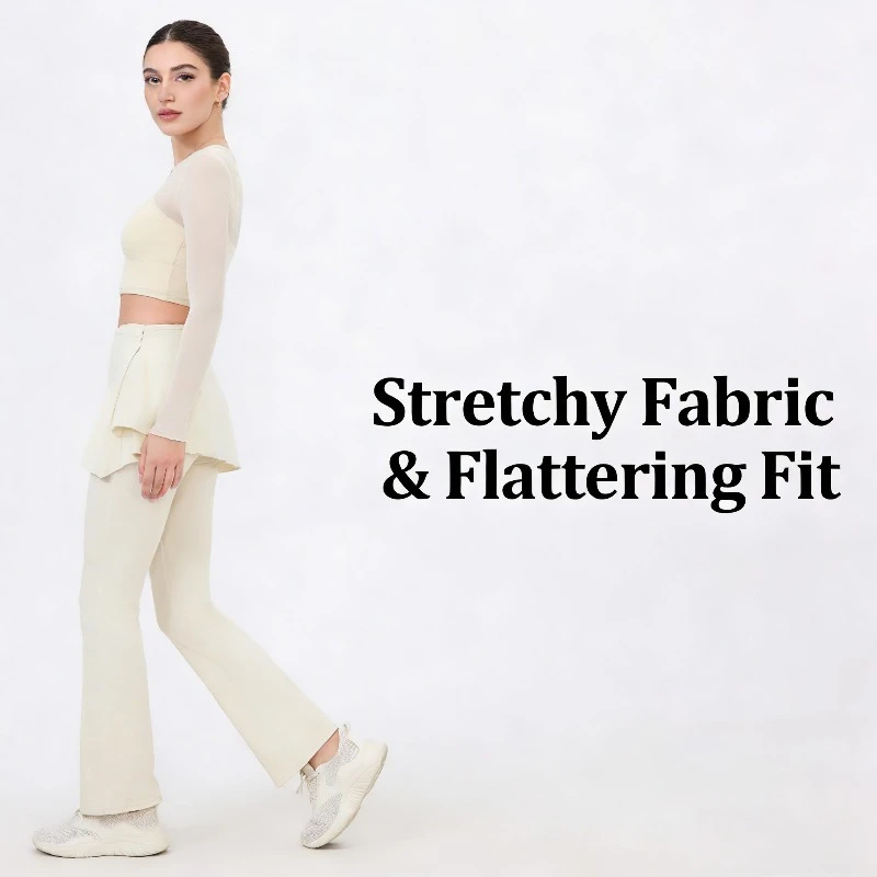 

2026 New 2-Piece High-Waist Scrunch Yoga Set Breathable Flare Leggings with Detachable Skirt for Gym & Streetwear