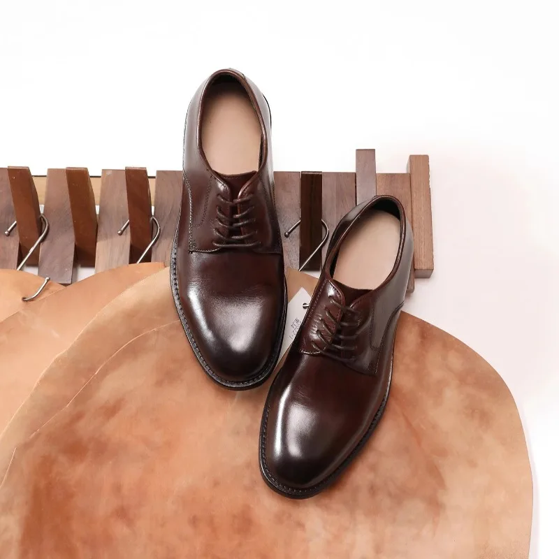 

British Style Genuine Leather Handmade Trendy Derby Shoes Men's Formal Business Retro Suit Office Party Wedding Leather Shoes