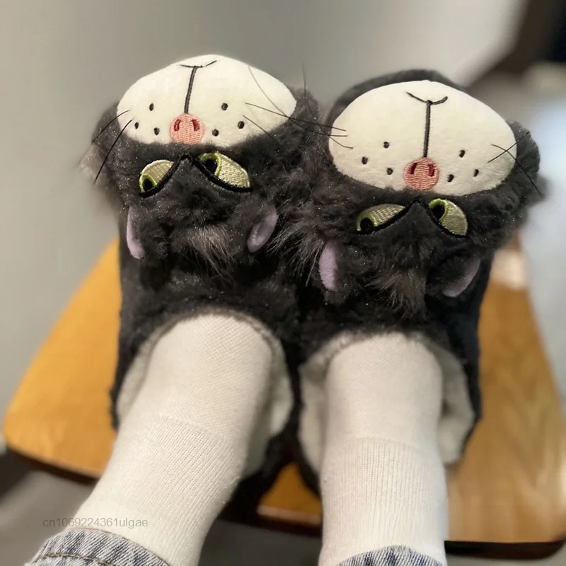 Disney Cartoon Cat Lucifer New Cute Home Cotton Shoes Women Luxury Design Indoor Fuzzy Slippers Y2k Girl Soft Plush Flat Shoes