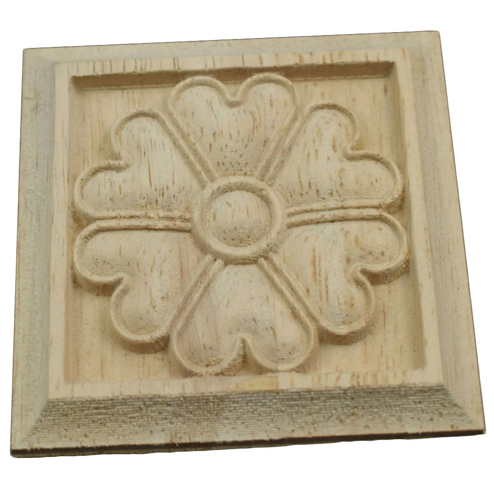 5-40cm Exquisite Classic Rubber Wood Carved Applique Furniture Natural Square Decal Home Decoration Accessories Ornaments