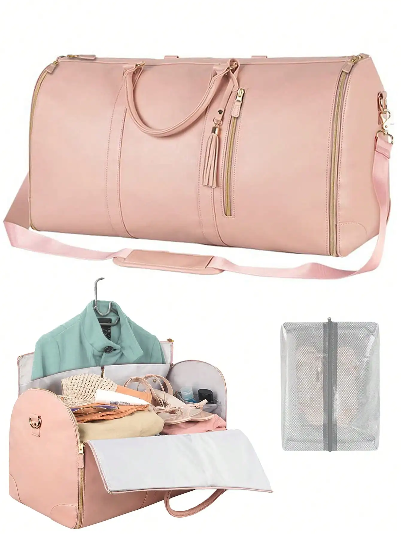 Women's Multifunctional Garment Duffle Bag, Large Capacity Suit Travel Bag, Convertible Weekender Handbag