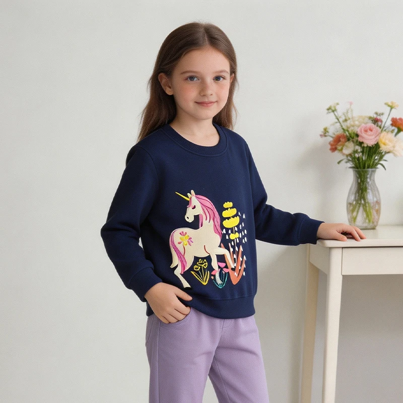 Factory direct sales girls' sweatshirt; European and American style unicorn print pullover knit cotton toddler sweatshirt