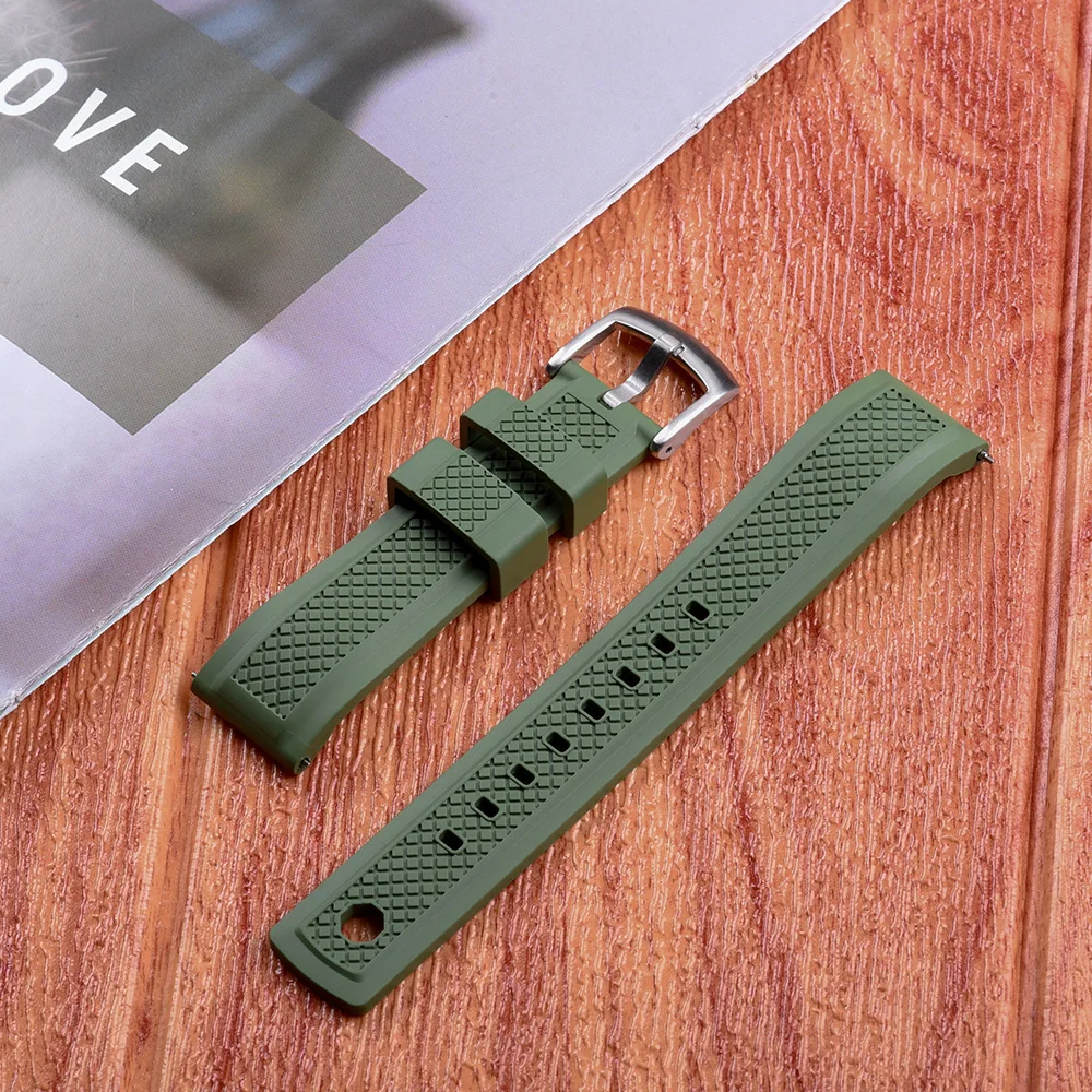 20mm 22mm FKM Vulcanized Rubber Watch Band Quick Release Sport Strap, Slide Keeper Waterproof Black Blue for Diving Fitness