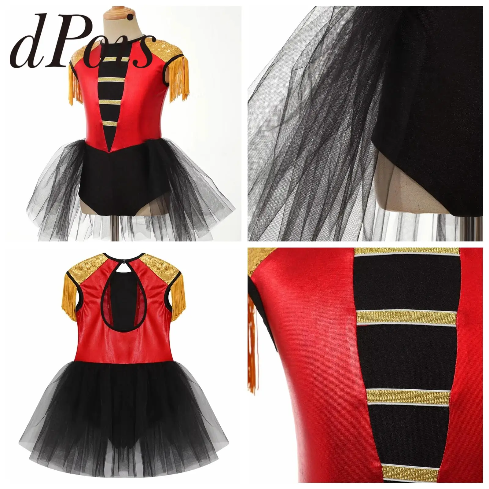 

Kids Girls Marching Band Uniform Circus Ringmaster Costume Sequin Leotard Tutu Dress for Magician Cosplay Theme Party Clothes