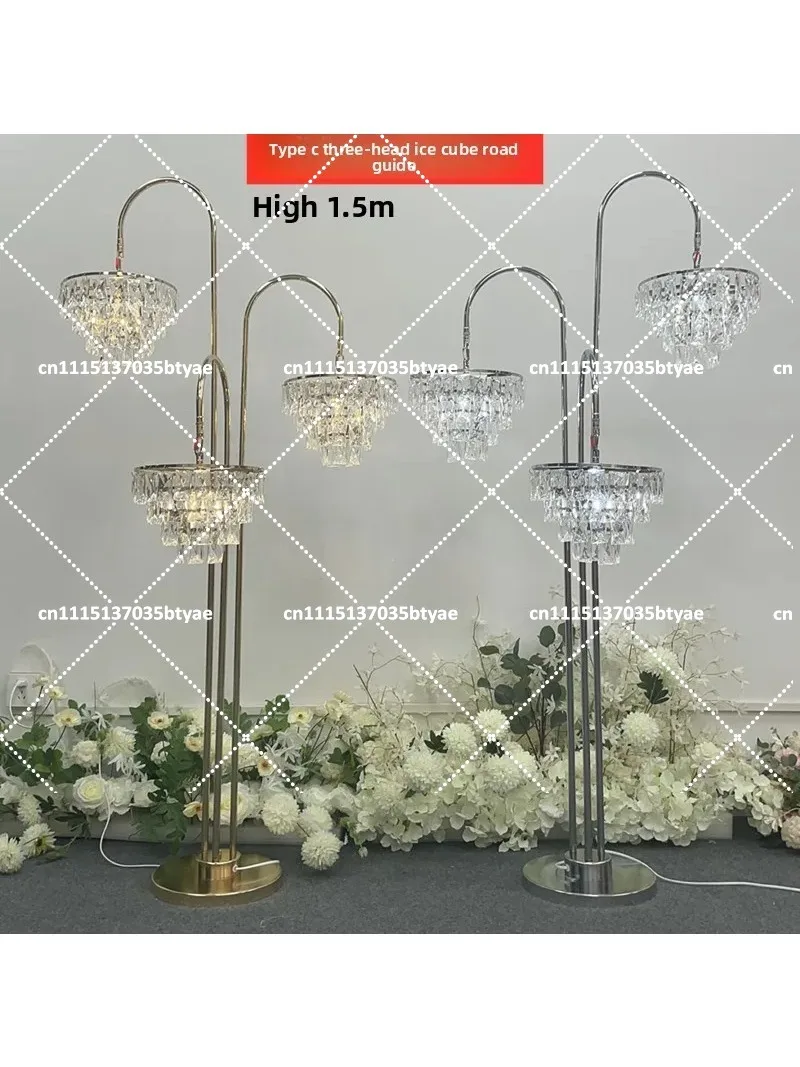 electroplated wrought iron three-headed ice bar road guide wedding props crystal road guide arrangement decorative ornaments