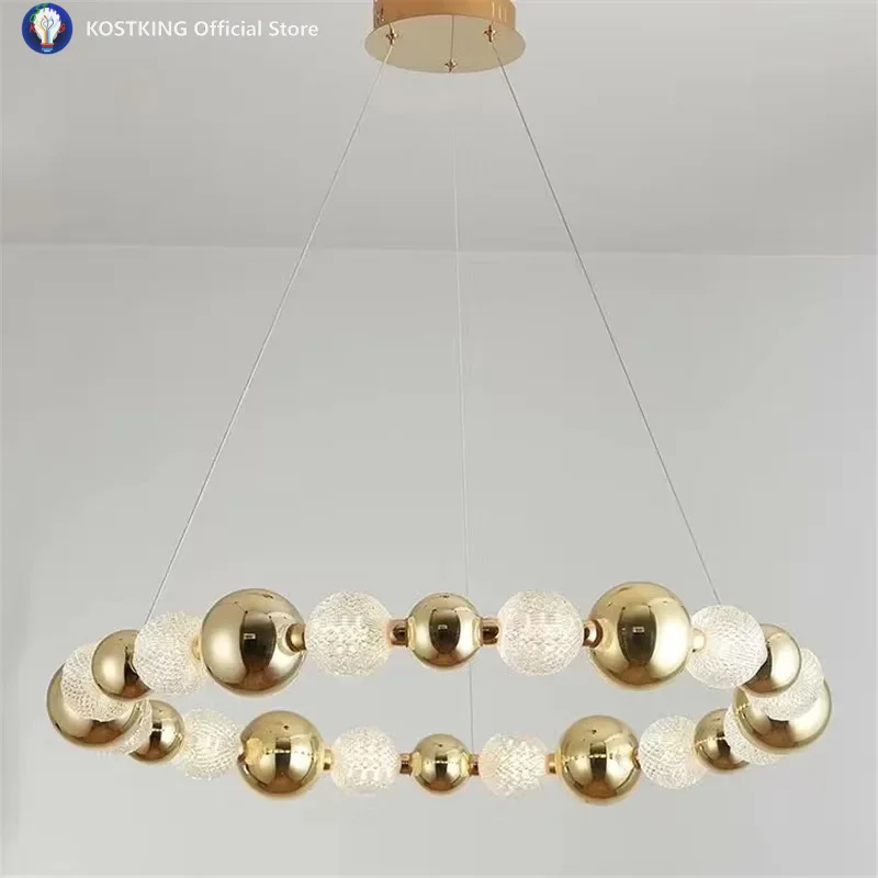

Minimalist Metal Ball Restaurant Pendant Light Luxury Living Room Pendant Light Creative Necklace Bedroom Hotel Decorative Light